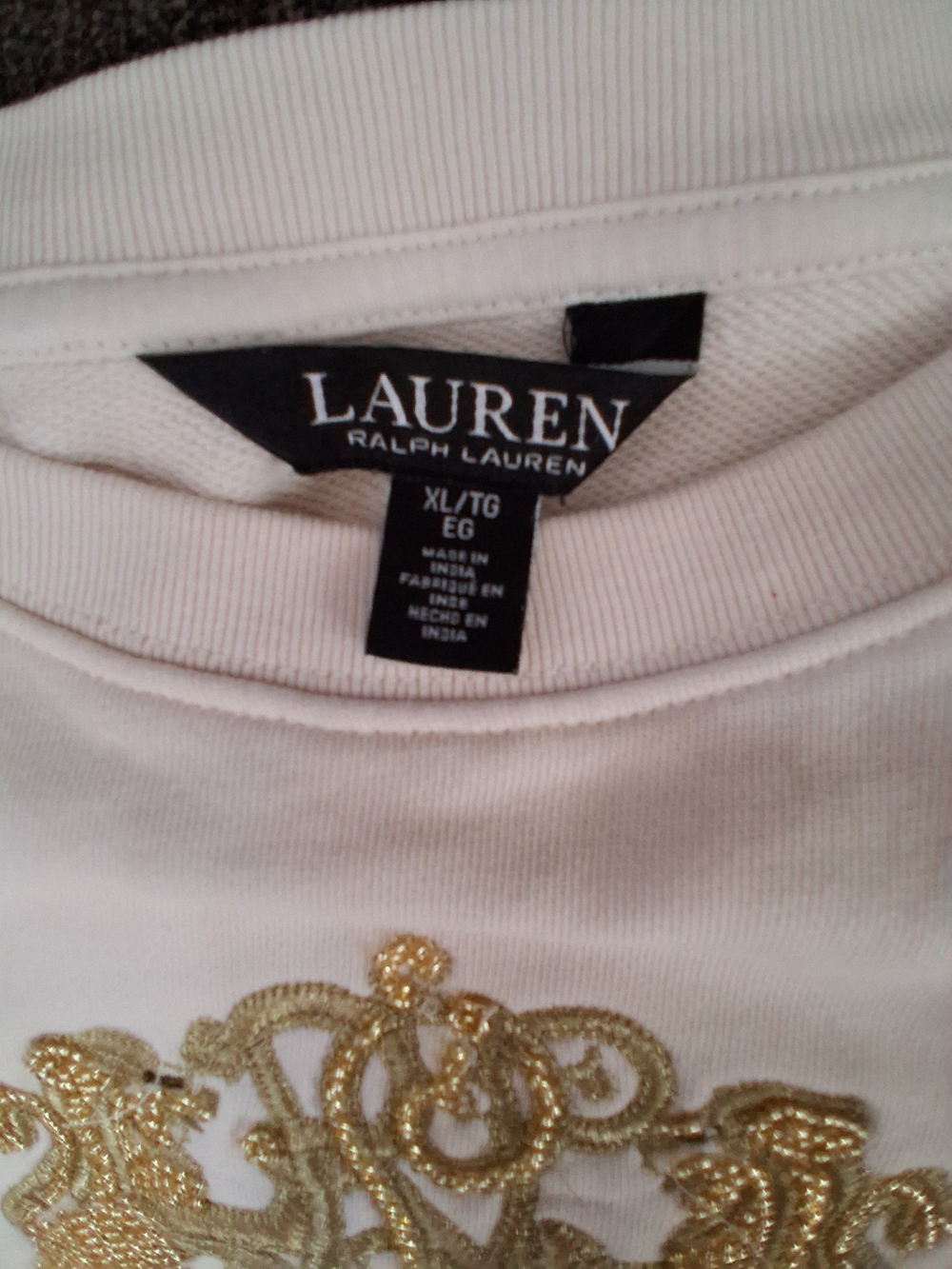 Lauren Ralph Lauren Women's Cream Top with Gold Embroidery